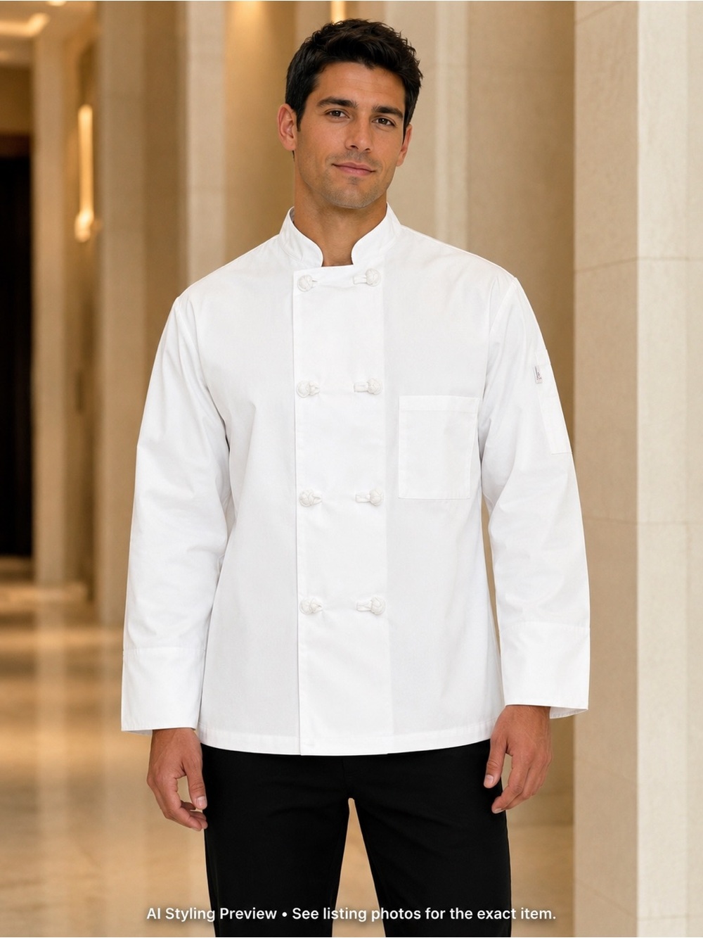 Chefwear by Blackwood Unisex White Chef Coat — Knot Buttons, Long Sleeve